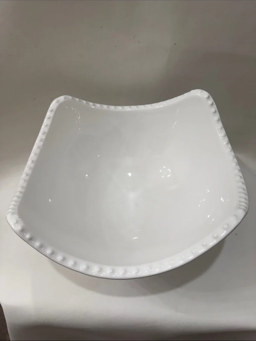 Ceriart Portugal Elegant White Ceramic Serving Bowl Beaded Edge 12 In X 12 In